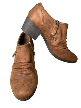 Bjorndal Brown Faux Leather Ankle Boots Women's 8 Side Zippers & Stacked Heel